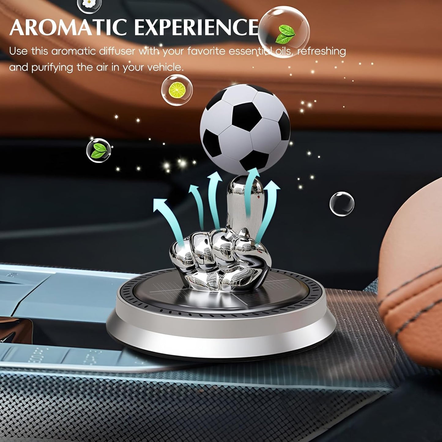 Solar Rotating Soccer Ball Car Diffuser – Dashboard Aroma Ornament