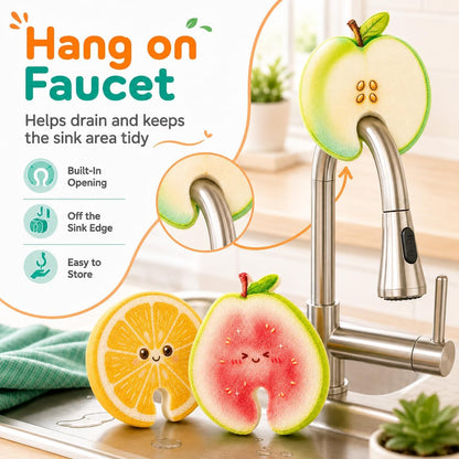 Compressed Cellulose Sponges - 3-Pack Fruit-Shaped Natural Pop-Up Kitchen Sponges🧽