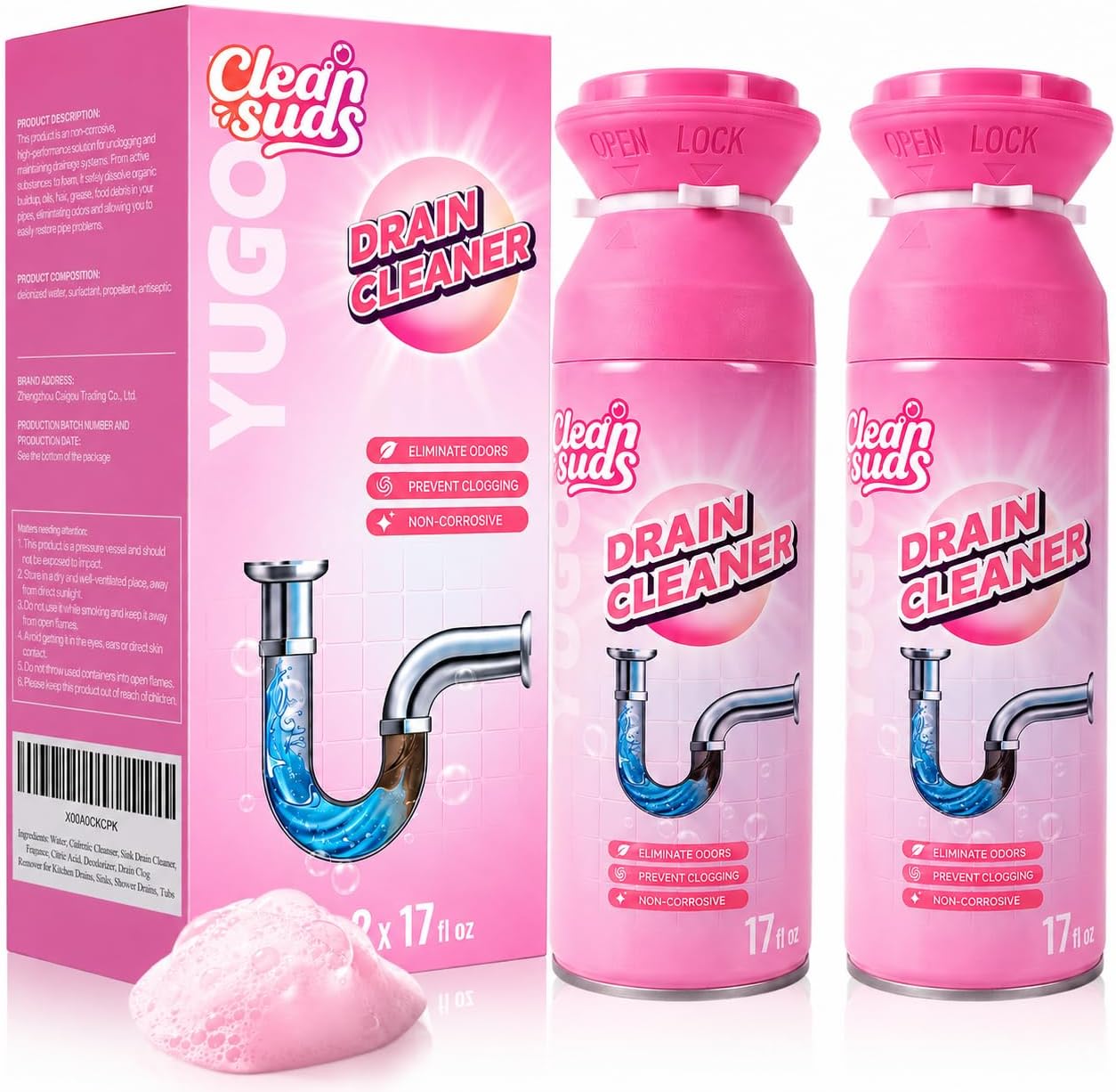 🫧 Foaming Drain Cleaner & Deodorizer – Easy Sink & Drain Care, 2-Pack