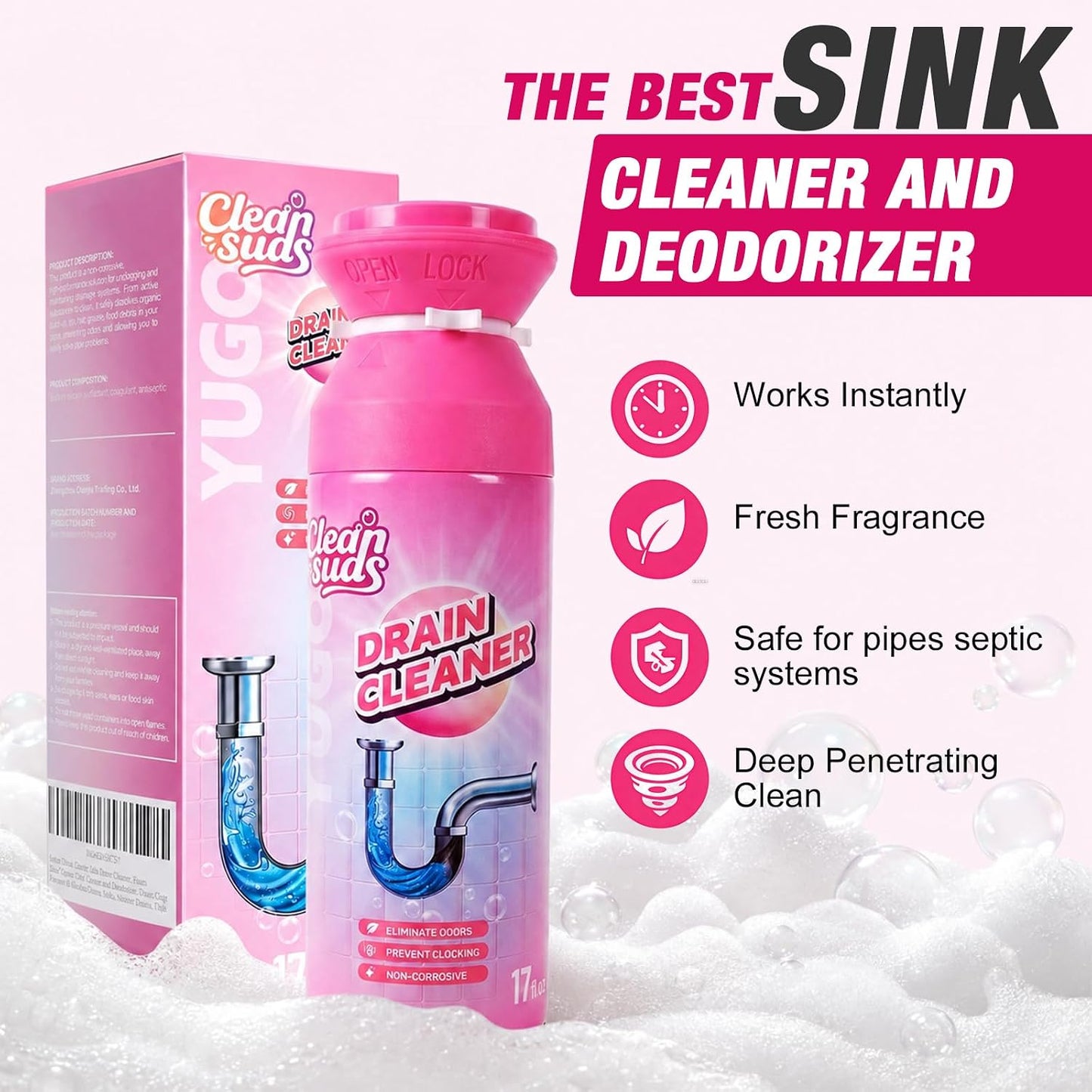 🫧 Foaming Drain Cleaner & Deodorizer – Easy Sink & Drain Care, 2-Pack