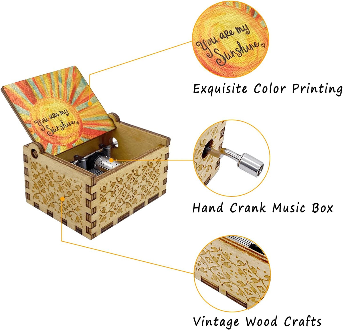 💛 Hand-Crank Wooden Music Box – A Little Gift With A Big Message