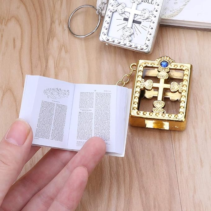 ✝️ Mini Holy Bible Keychain – Tiny Bible Book & Cross Faith Gift