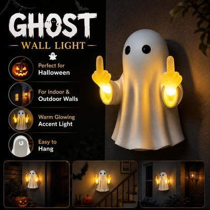 👻Middle Finger Ghost Light, Halloween Bedroom Funny LED Glow Wall Decor Lamp