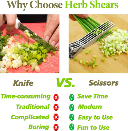 5-Blade Stainless Steel Herb Scissors with Cleaning Brush & Protective Cover