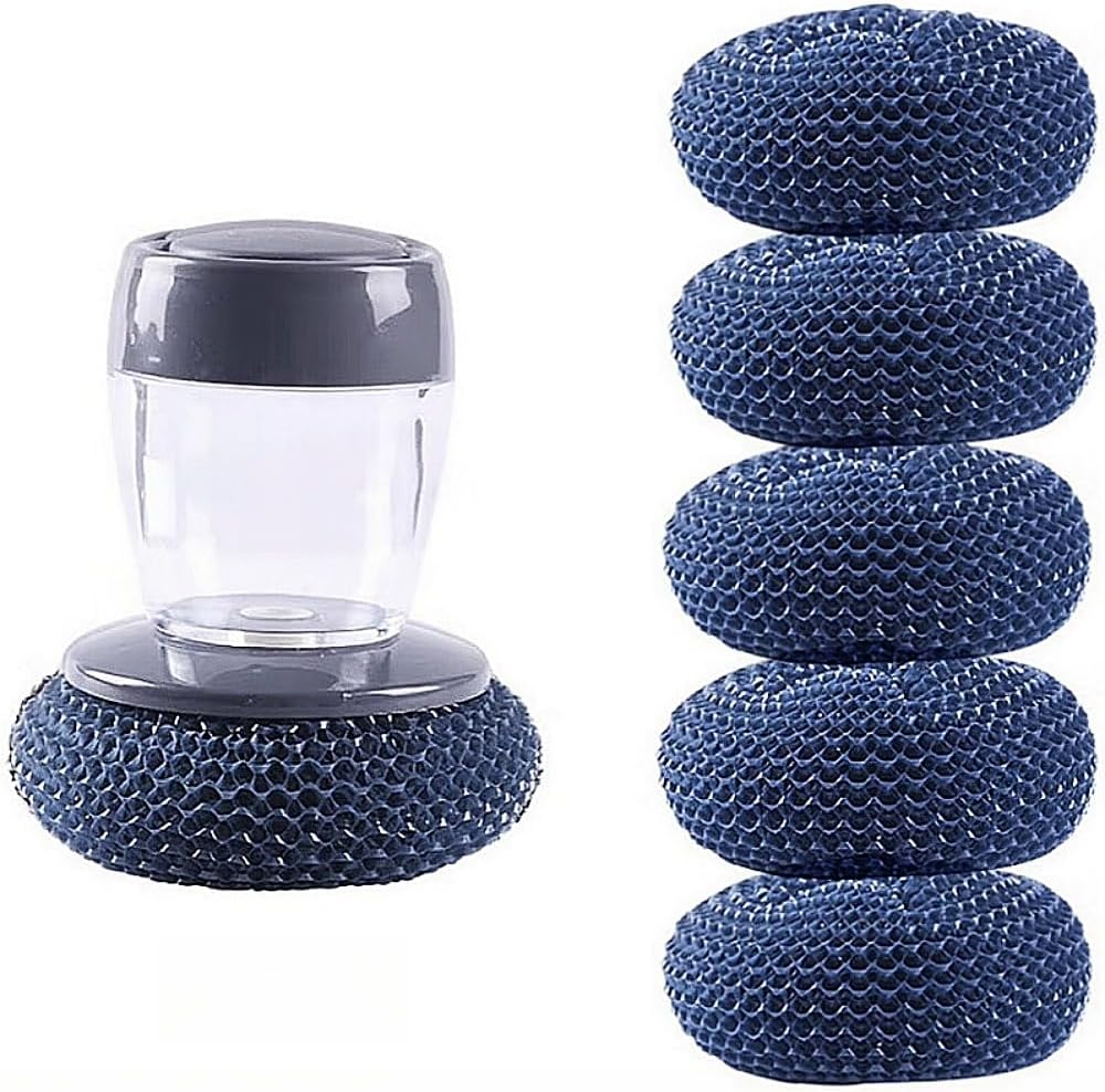 🧼 Soap-Dispensing Palm Scrubber Set – 1 Dispenser + 5 Extra PET Ball Brushes