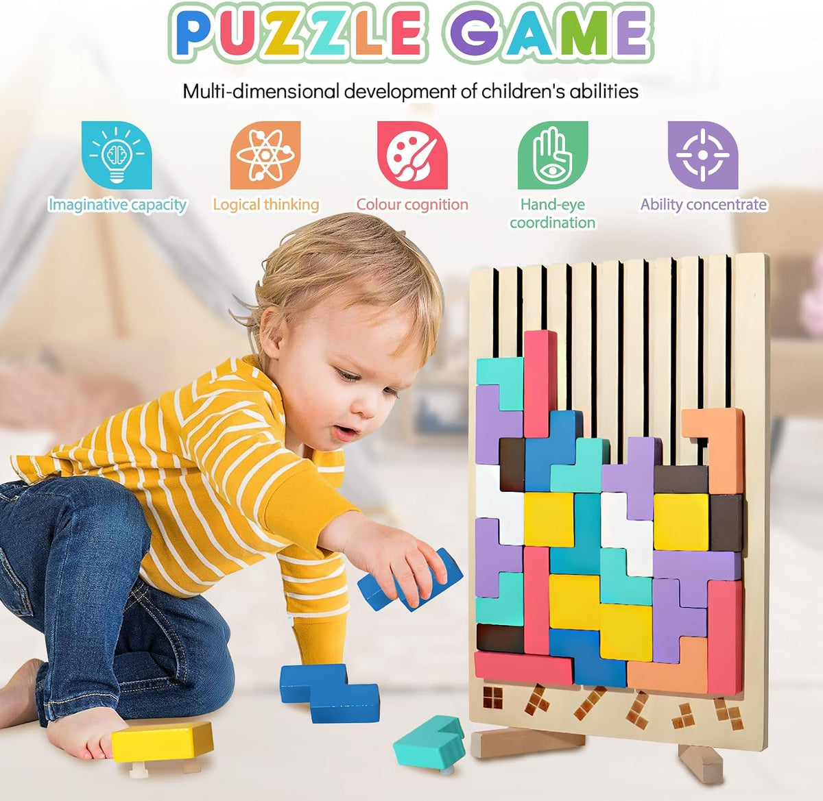Screen-Free Wooden Block Puzzle — 20 Pattern Challenges
