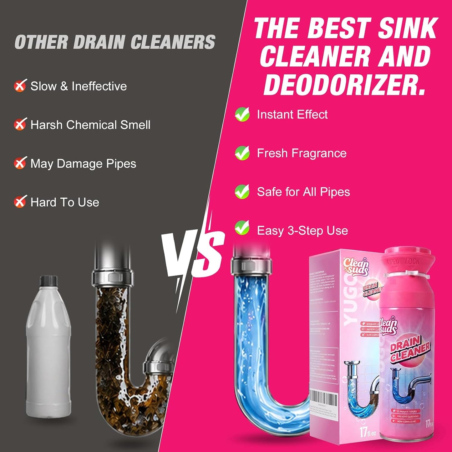🫧 Foaming Drain Cleaner & Deodorizer – Easy Sink & Drain Care, 2-Pack