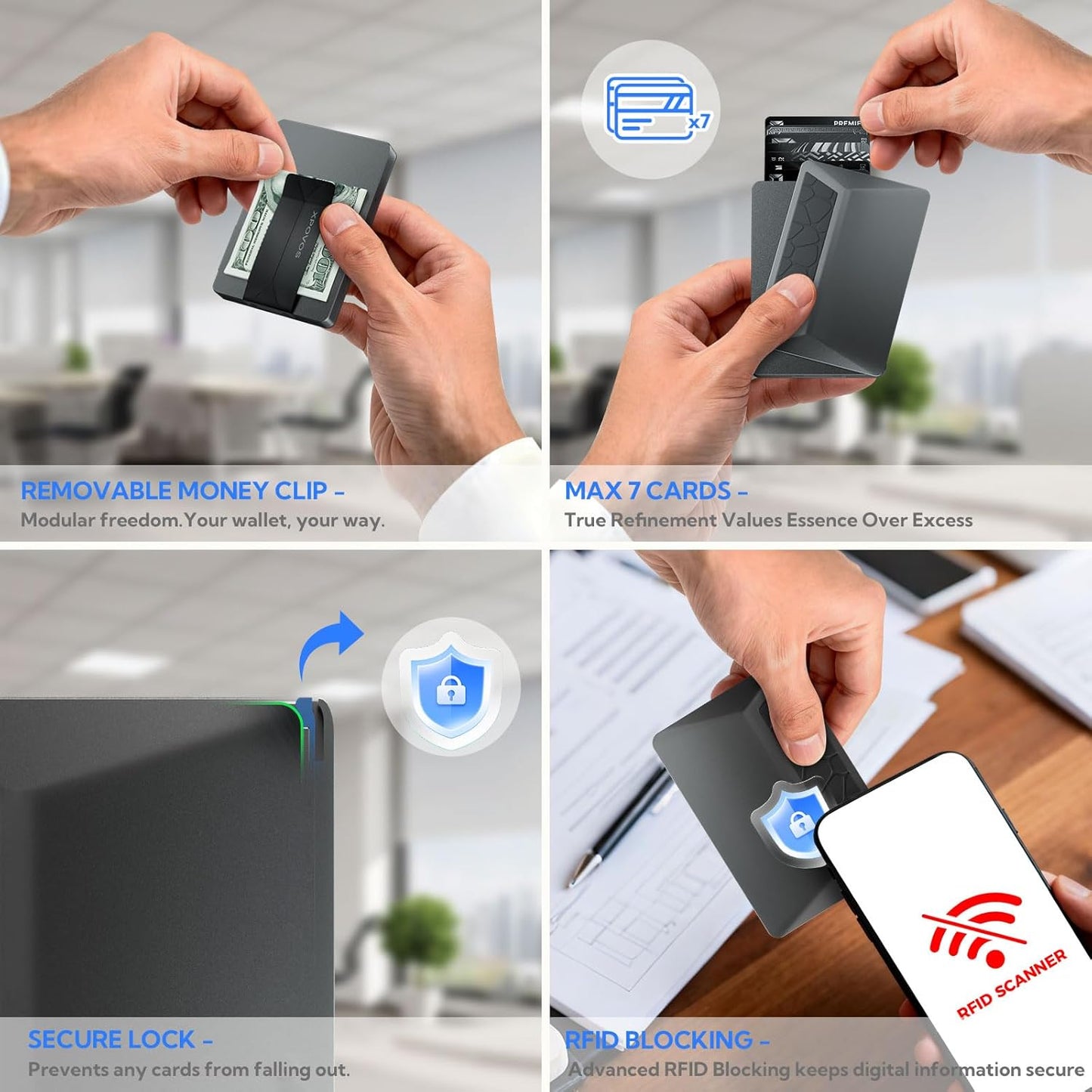 HERO Minimalist Wallet for Men,RFID Blocking Mens Wallets Slim Card Holder with Money Clip Metal Swipe Pop-Up Credit Card Case Smart Travel Wallet