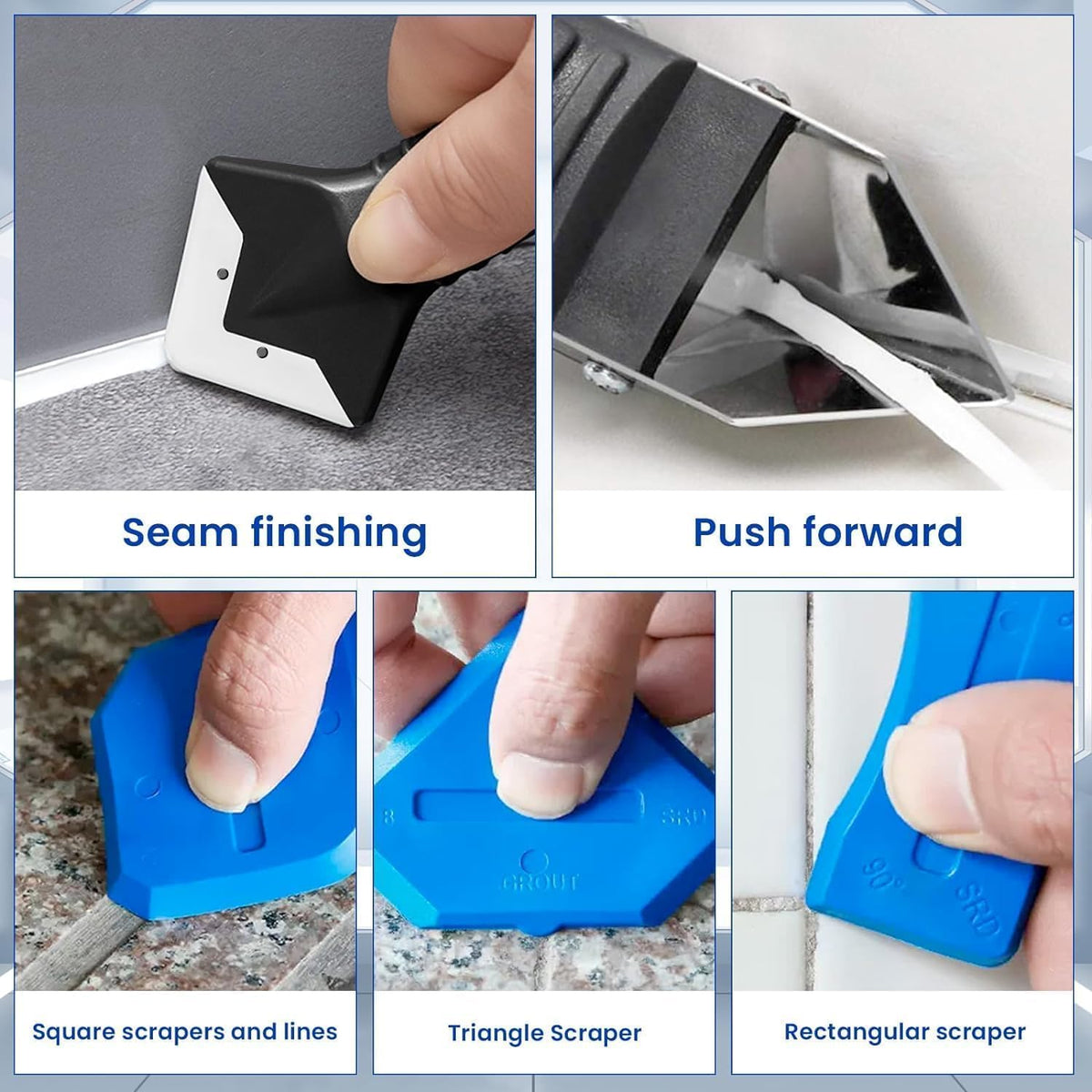 🛠️✨ 4-in-1 Caulk Remover & Finishing Tool Kit – Silicone Sealant Scraper with 5 Smoothing Pads 🚿