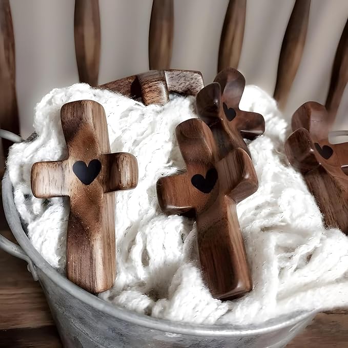 Cross Fidget Wood, Encouragement Gift, Olive Wooden Cross for Clinging and Praying, Pocket Religious Gift for Children and Adult