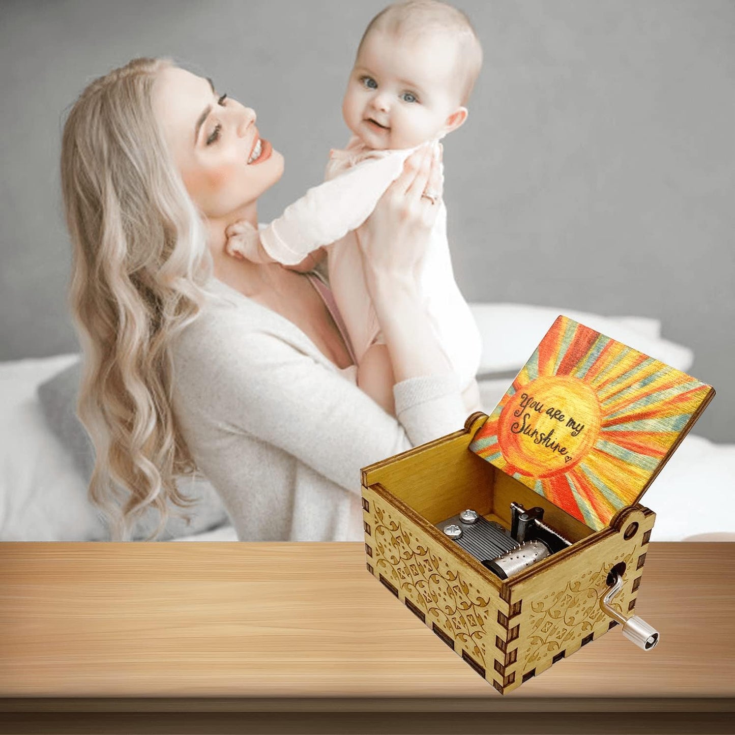 💛 Hand-Crank Wooden Music Box – A Little Gift With A Big Message