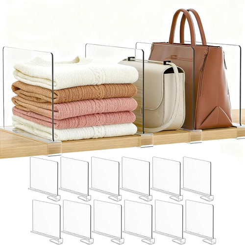 Purse Organizer for Closet Shelf Dividers: Clear Acrylic 12-Pack
