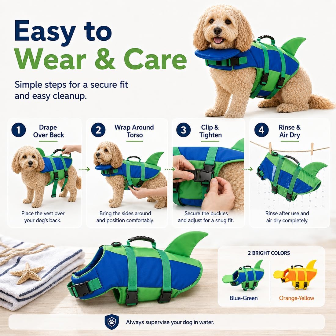 Dog Flotation Swim Vest with Chin Support & Grab Handle