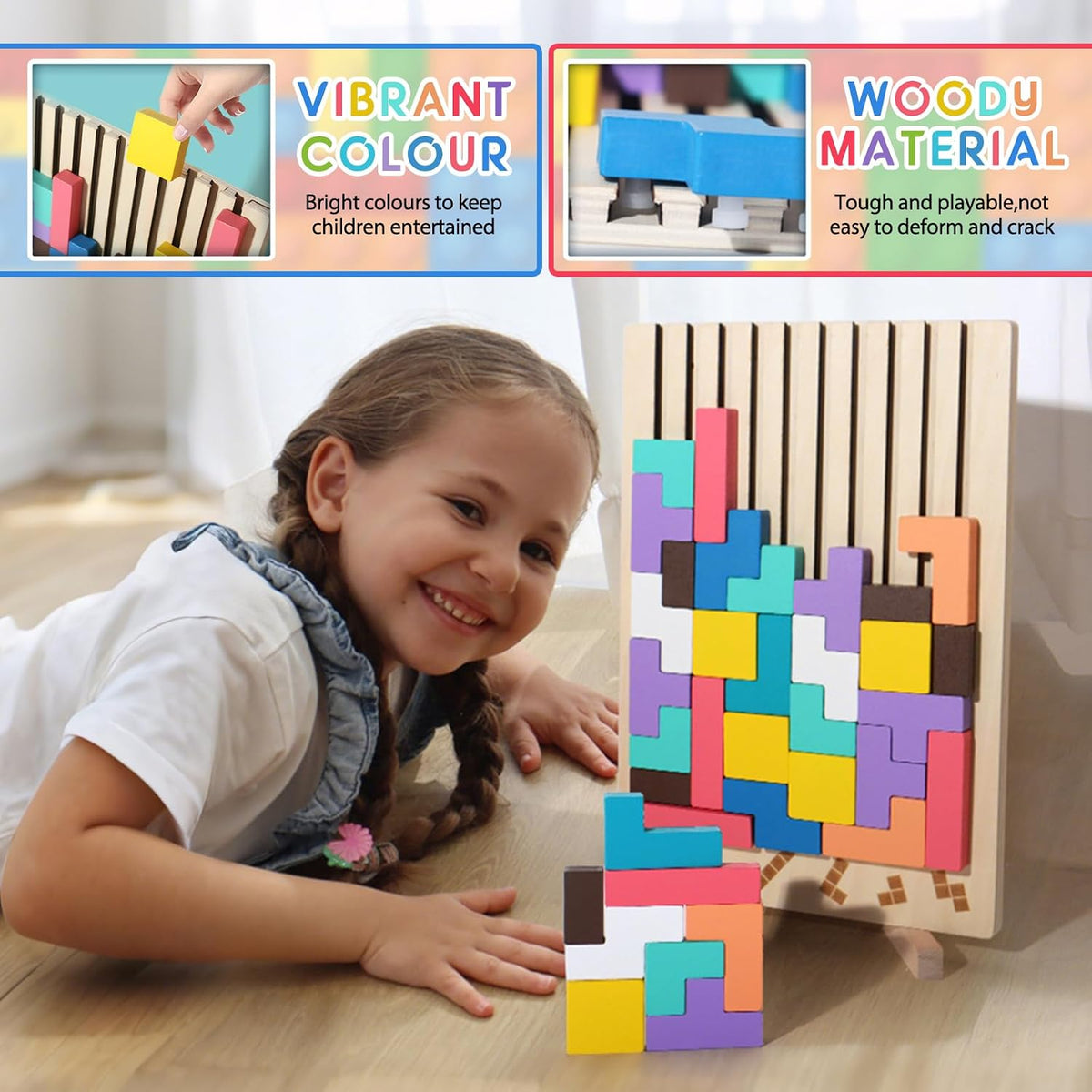 Screen-Free Wooden Block Puzzle — 20 Pattern Challenges