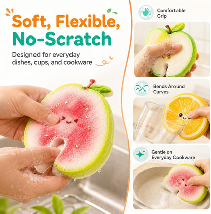 Compressed Cellulose Sponges - 3-Pack Fruit-Shaped Natural Pop-Up Kitchen Sponges🧽