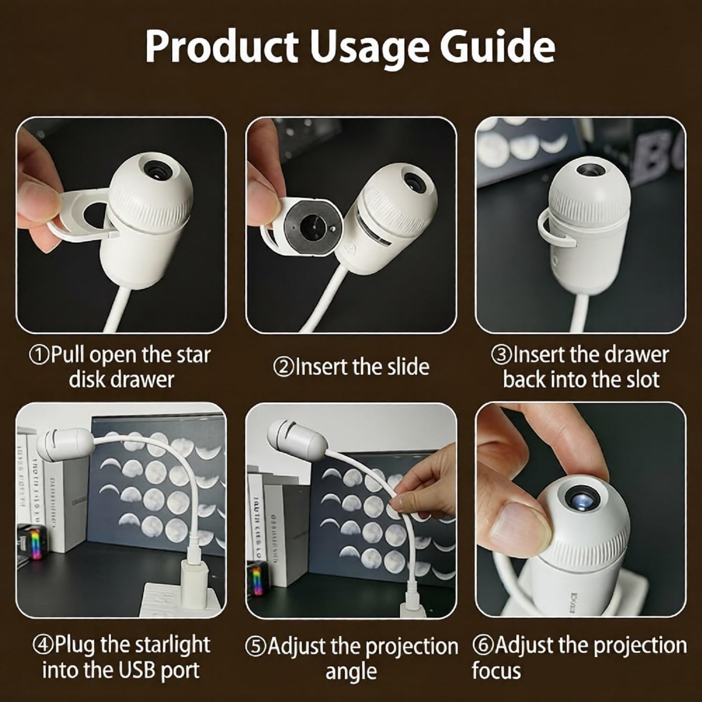 USB Projector Night Light | Multi-Slide Scenes & 3 Lighting Modes