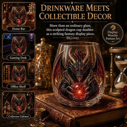 🐉 ✨ 3D Mythic Dragon Glass Art Cup | Luxury Raised Fantasy Glassware for Whiskey, Home Bar Décor & Legendary Gifts 🎁