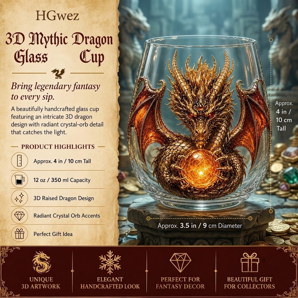 🐉 ✨ 3D Mythic Dragon Glass Art Cup | Luxury Raised Fantasy Glassware for Whiskey, Home Bar Décor & Legendary Gifts 🎁