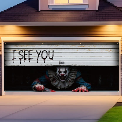🎃It’s Watching You… 👁️ Giant Creepy Clown Halloween Garage Door Cover