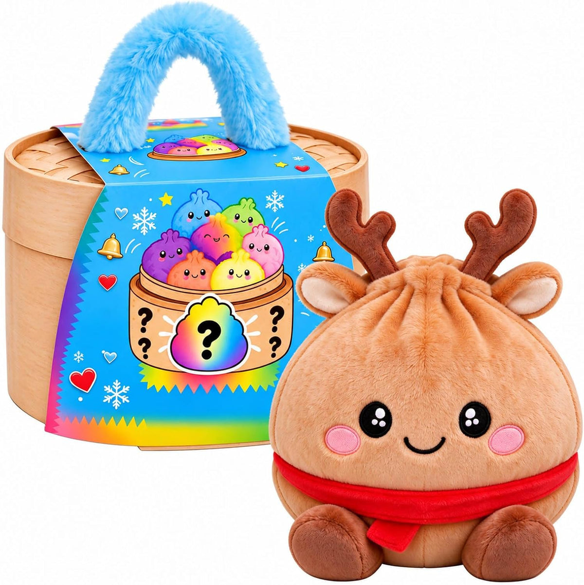 🌈Cute Plush Stuffed Dumpling Squishies, Big Rainbow Squishes with Steamer🎁