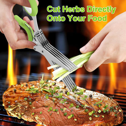 5-Blade Stainless Steel Herb Scissors with Cleaning Brush & Protective Cover