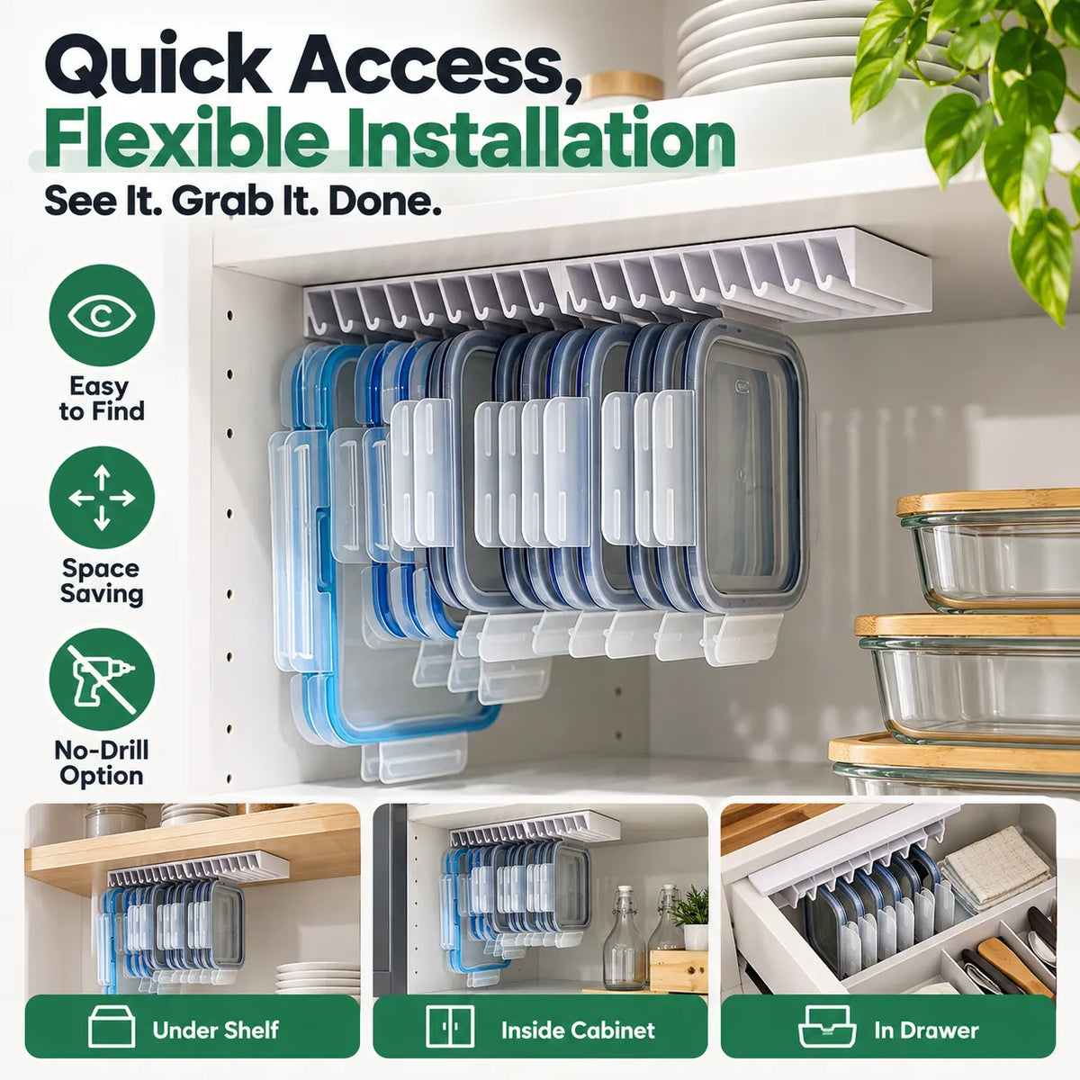 🎁5-Slot Food Container Lid Organizer – 2-Pack