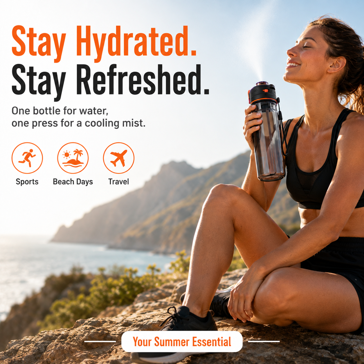 Stay hydrated and refreshed with misting sports bottle