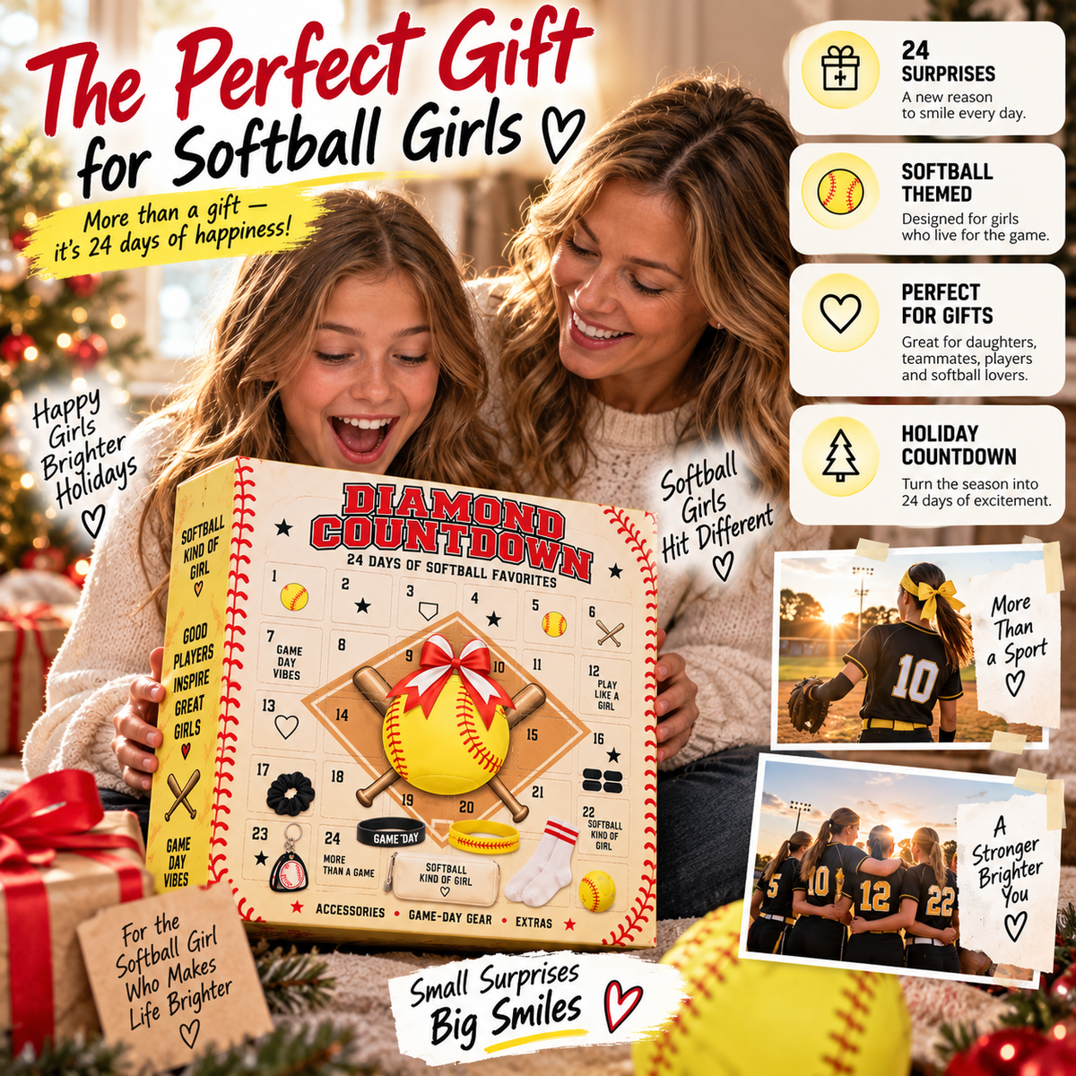 🥎 2026 Softball Girls Advent Calendar – 24 Days of Game-Day Surprises