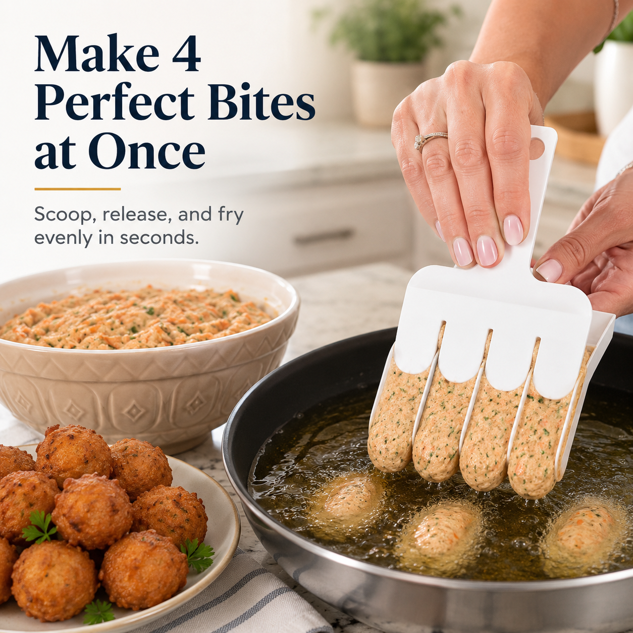 🍽️ 4-Channel Quick Portioning Scoop – Make 4 Perfect Bites at Once