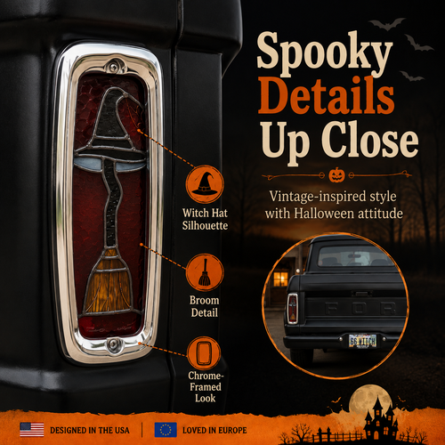 🎃 Halloween Witch Hat & Broom Tail Light Lens Accent for Classic Trucks（2 PCS）