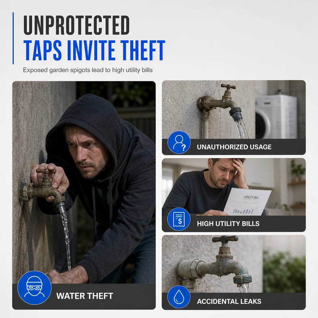 🔐 Lockable Outdoor Water Faucet with Key — Secure Metal Garden Tap for Outdoor Water Access