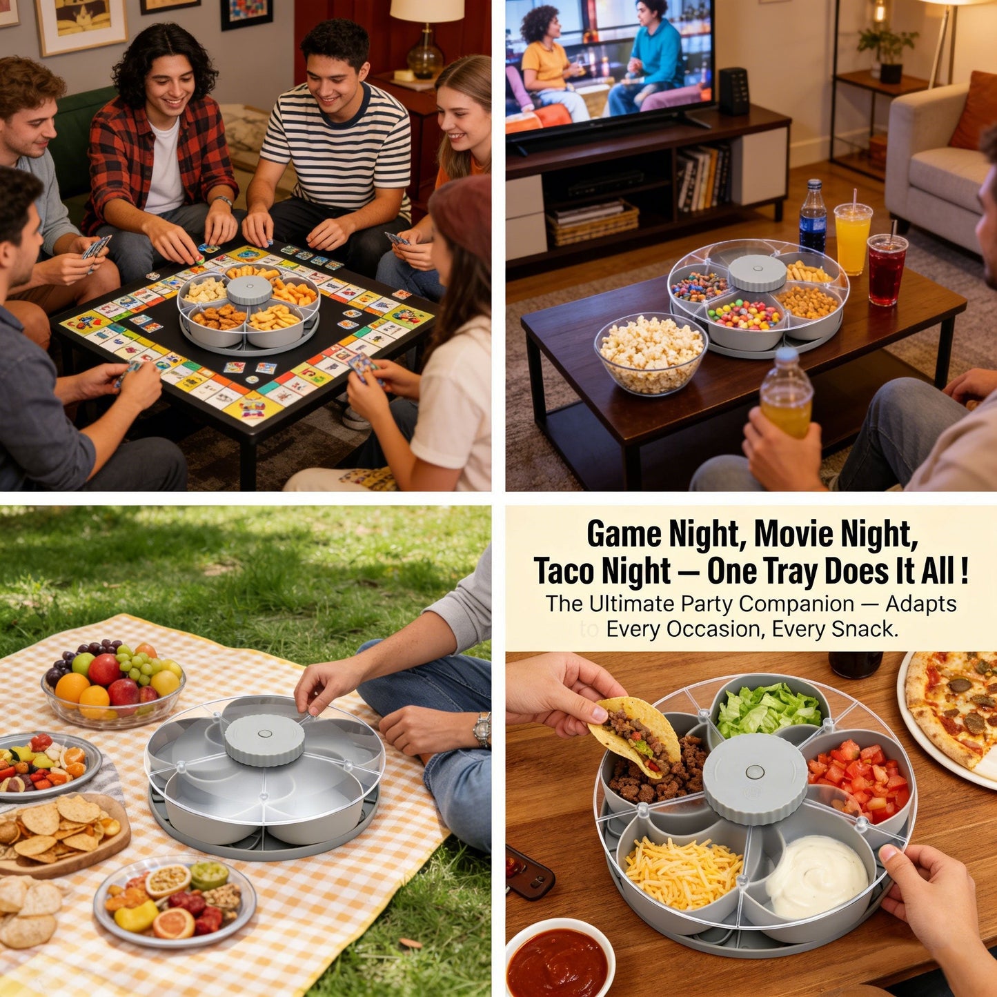 🎁Buy 2 Get Free Shipping！🍽️ Rotating 5-Compartment Snack Tray