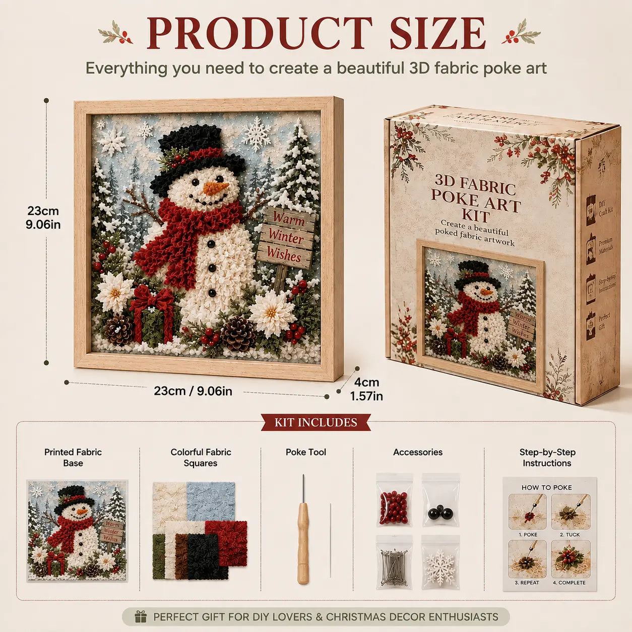 ⛄ CHRISTMAS SPECIAL | DIY Snowman Fabric Poke Art Kit – Handmade 3D Holiday Decoration Craft Set