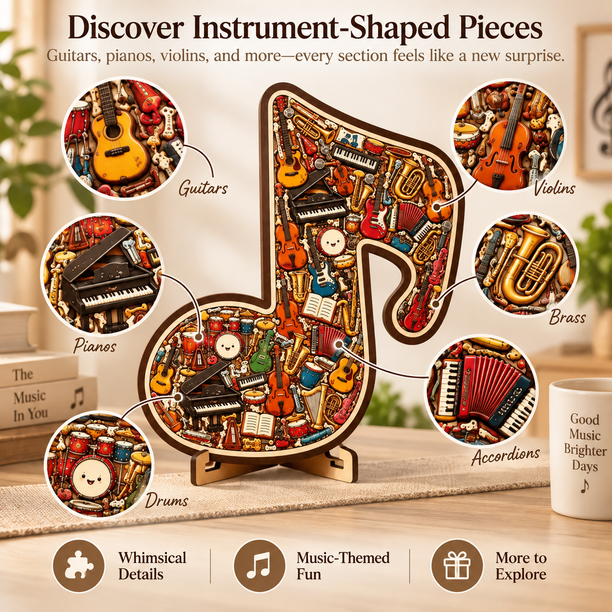 🎶Wooden Musical Note Jigsaw Puzzle – Display-Worthy Musical Decor