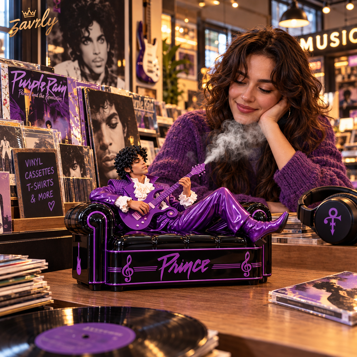 🎸 Purple Guitarist Mist Diffuser – Music-Inspired Sculptural Decor with Ambient Light, Remote & USB-C