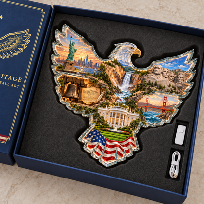 🦅 American Heritage Lighted Eagle Wall Art – 6 Iconic U.S. Landmarks