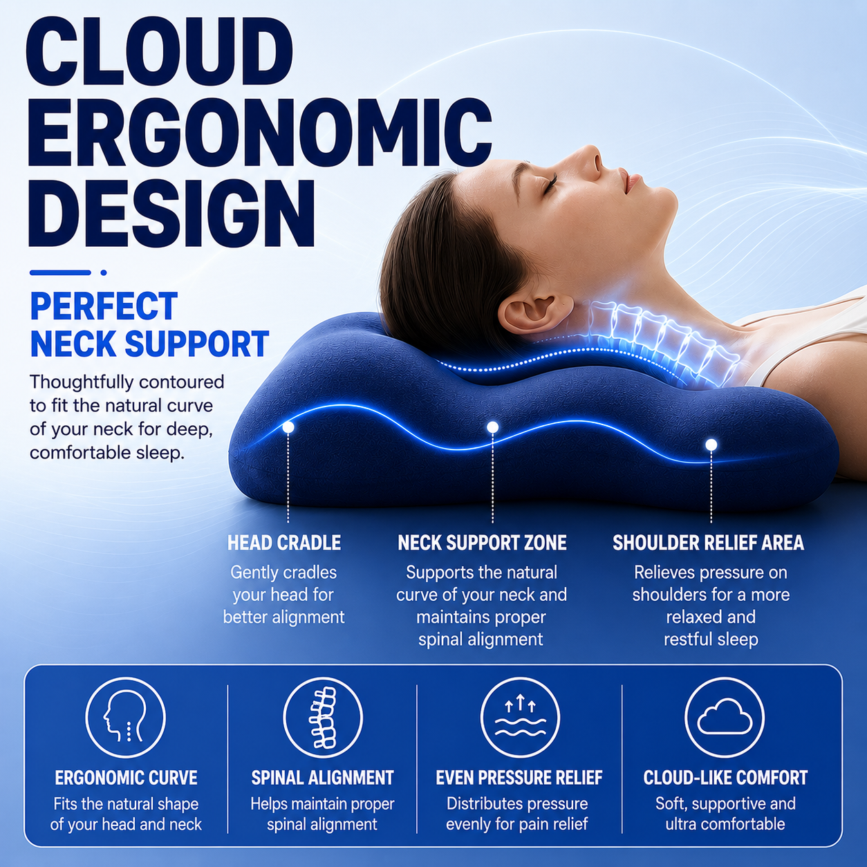 💤Cloud-shaped neck support slow rebound memory foam pillow
