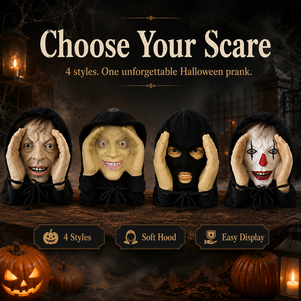 🎃 Creepy Hanging Halloween Face – 4 Spooky Window Prank & Porch Decor Styles