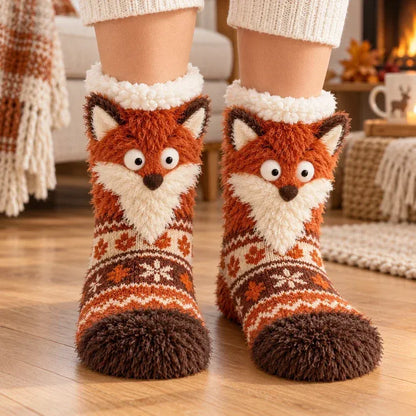 🦊🐦 Cozy 3D Animal Fuzzy Slipper Socks – Cute & Warm House Socks 🦦🦉
