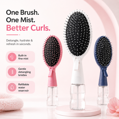 💦 2-in-1 Mist Spray Hair Brush – Detangling & Curl Refresh Brush With Refillable Reservoir