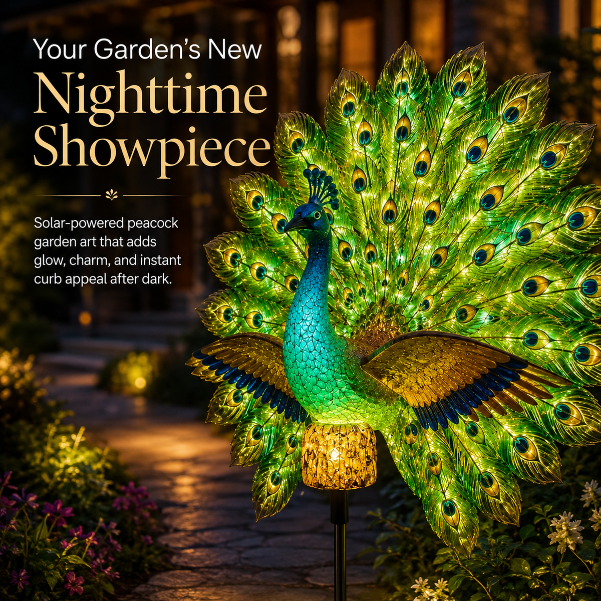 🦚 Solar Peacock Garden Light — Decorative Day & Night Garden Art