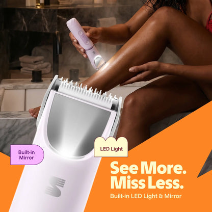 🪞Women Shaver -180° Rotatable Flexible Ergonomic Head with Built-in Light & Mirror, 2-in-1 Trim