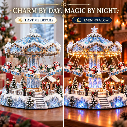 🐧 Penguin Winter Swing Carnival – Rotating Light-Up Christmas Decoration