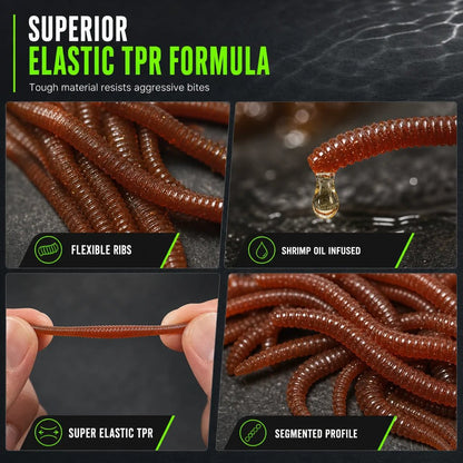 🎣Simulation Earthworm Soft Fishing Lures Shrimp Scented Artificial Worm Baits for Freshwater and Saltwater Pack of 50 or 100