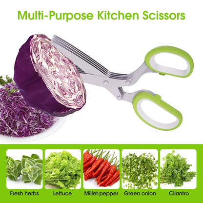 5-Blade Herb Scissors with Safety Cover & Cleaning Comb