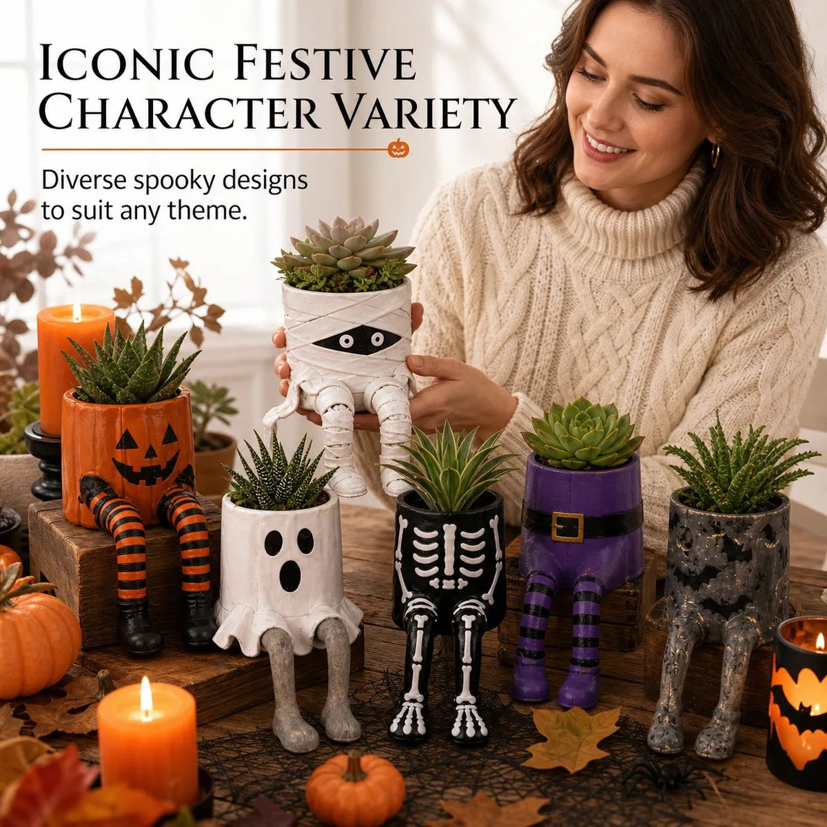 🎉49% OFF – 🎃 Halloween Hanging Leg Planter | Hand-Painted Resin Character Pot for Succulents, Shelves, Desks, Porches & Spooky Seasonal Displays 🪴