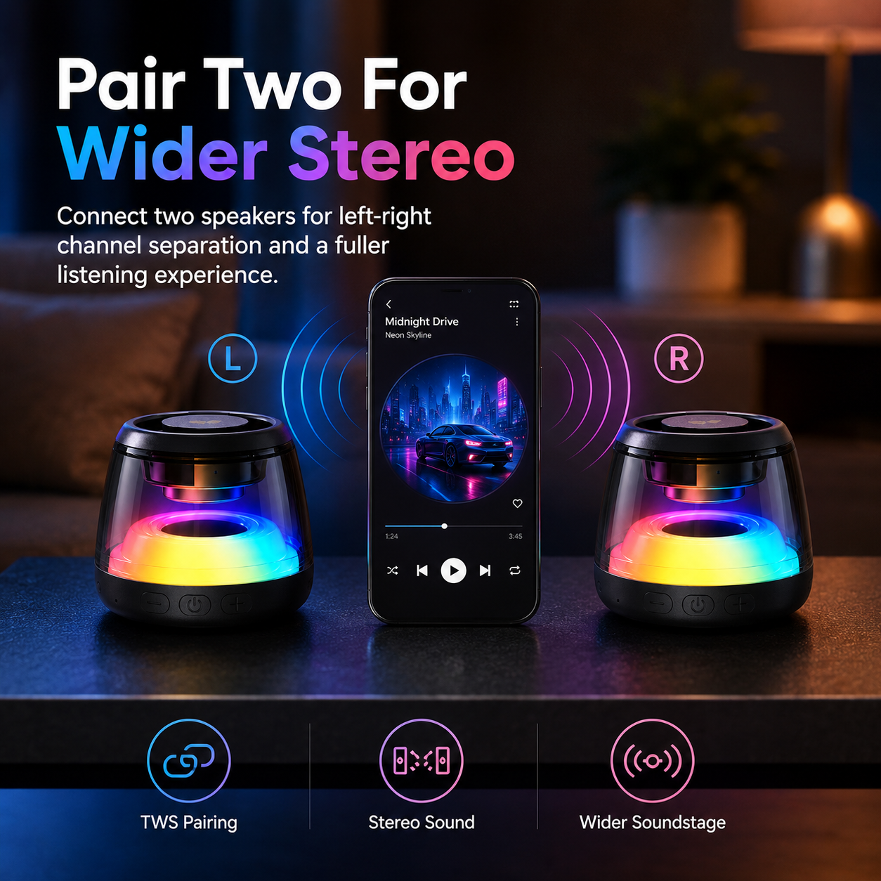 Mini RGB Bluetooth Speaker & Magnetic Phone Stand – Portable 5W 360° Stereo Sound