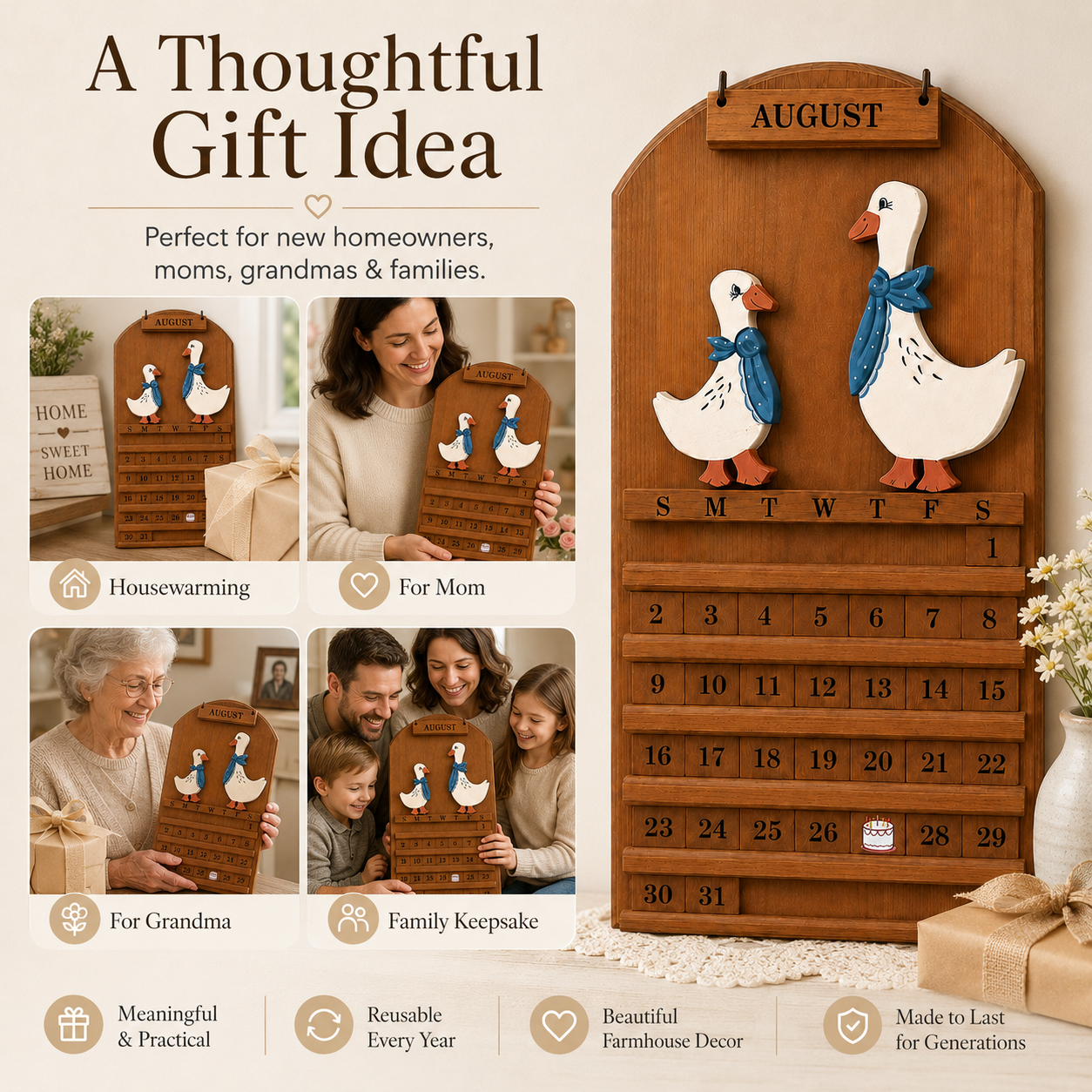 📅Goose Welcome Perpetual Farmhouse Calendar