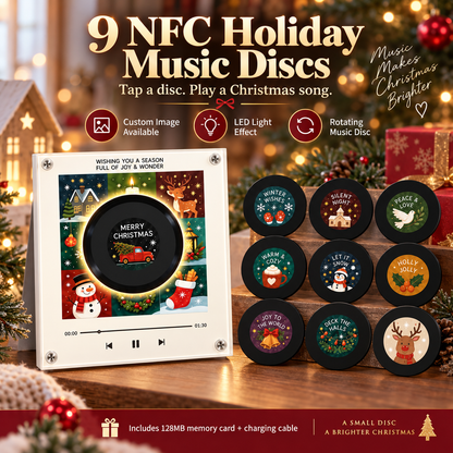 🎄🎵Christmas NFC Music Player – Turn Your Fridge Into a Holiday Jukebox. with 9 Vinyl Style Discs and USB C
