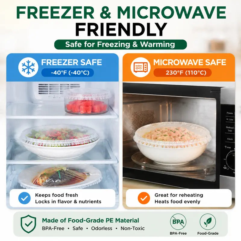 💥Special Offer💥Disposable Elastic Stretch Food Covers 100PCS | Quick Food Storage for Bowls & Plates